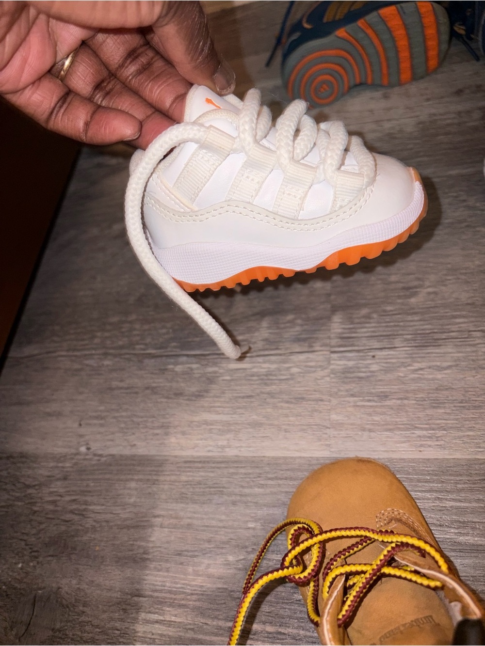 Kids White and Orange Athletic Sneakers - Brand Unspecified